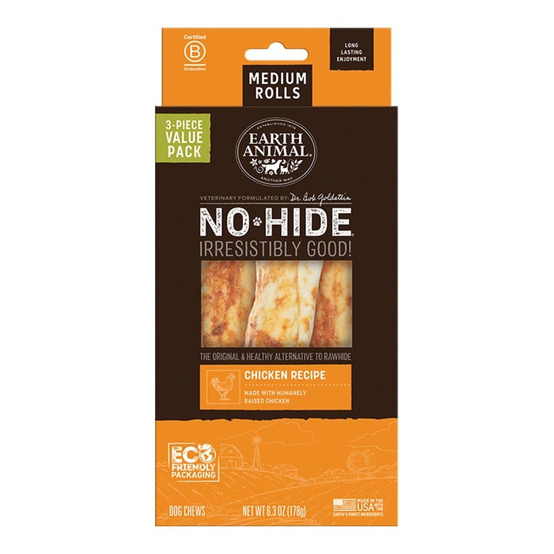 Earth Animal Chicken No-Hide Medium 7" Roll Dog Chews Value Pack - 3pk