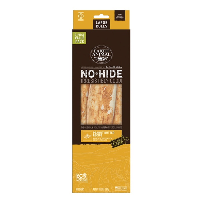 Earth Animal Peanut Butter No-Hide Large 11" Roll Dog Chews Value Pack - 3pk