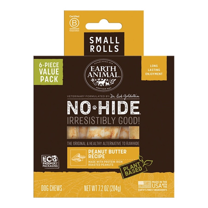 Earth Animal Peanut Butter No-Hide Small 4" Roll Dog Chews Value Pack - 6pk
