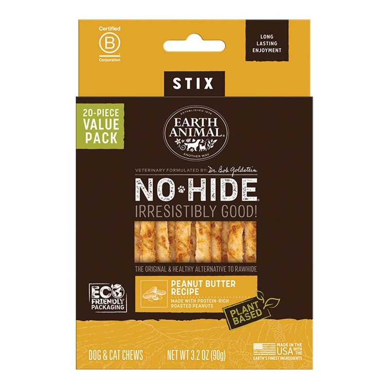 Earth Animal Peanut Butter No-Hide Stix Dog Chews Value Pack - 20pk