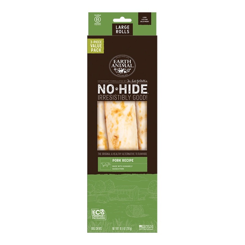 Earth Animal Pork No-Hide Large 11" Roll Dog Chews Value Pack - 3pk