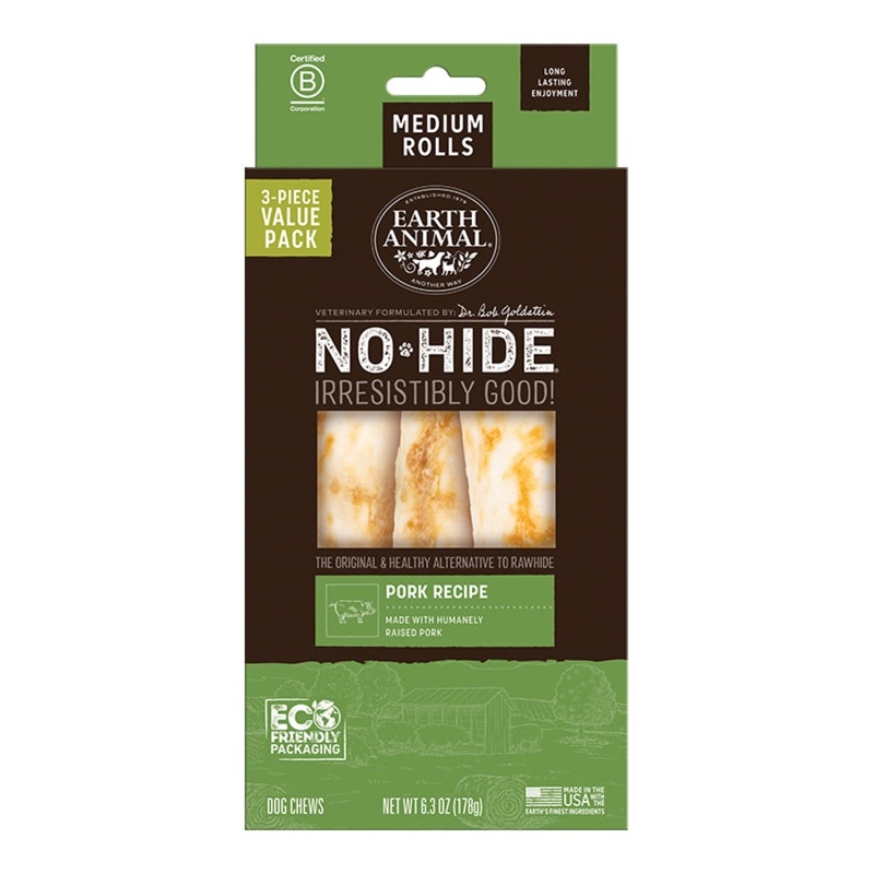 Earth Animal Pork No-Hide Medium 7" Roll Dog Chews Value Pack - 3pk