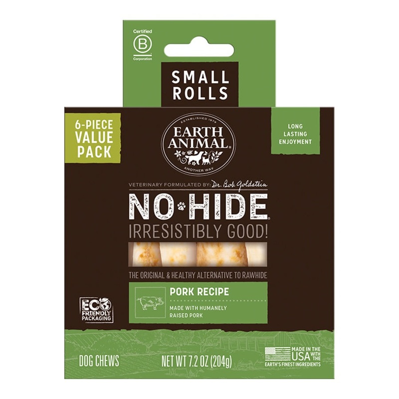 Earth Animal Pork No-Hide Small 4" Roll Dog Chews Value Pack - 6pk