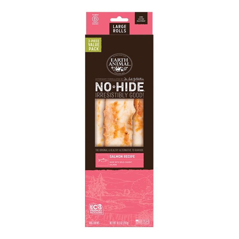 Earth Animal Salmon No-Hide Large 11" Roll Dog Chews Value Pack - 3pk