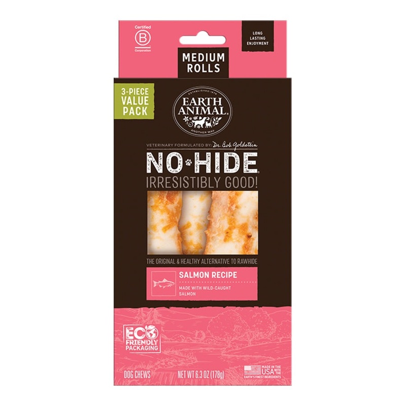Earth Animal Salmon No-Hide Medium 7" Roll Dog Chews Value Pack - 3pk