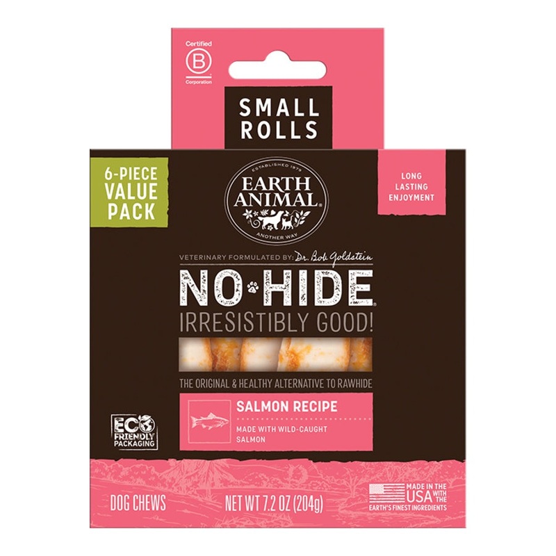 Earth Animal Salmon No-Hide Small 4" Roll Dog Chews Value Pack - 6pk