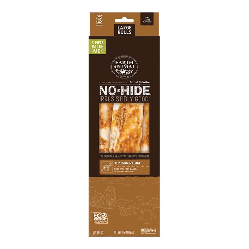 Earth Animal Venison No-Hide Large 11" Roll Dog Chews Value Pack - 3pk