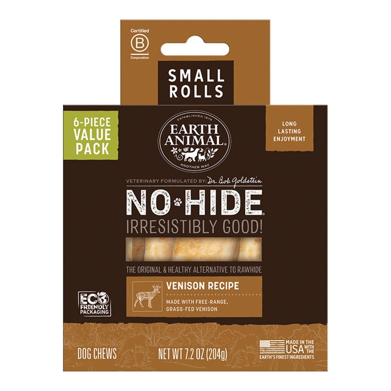 Earth Animal Venison No-Hide Small 4" Roll Dog Chews Value Pack - 6pk