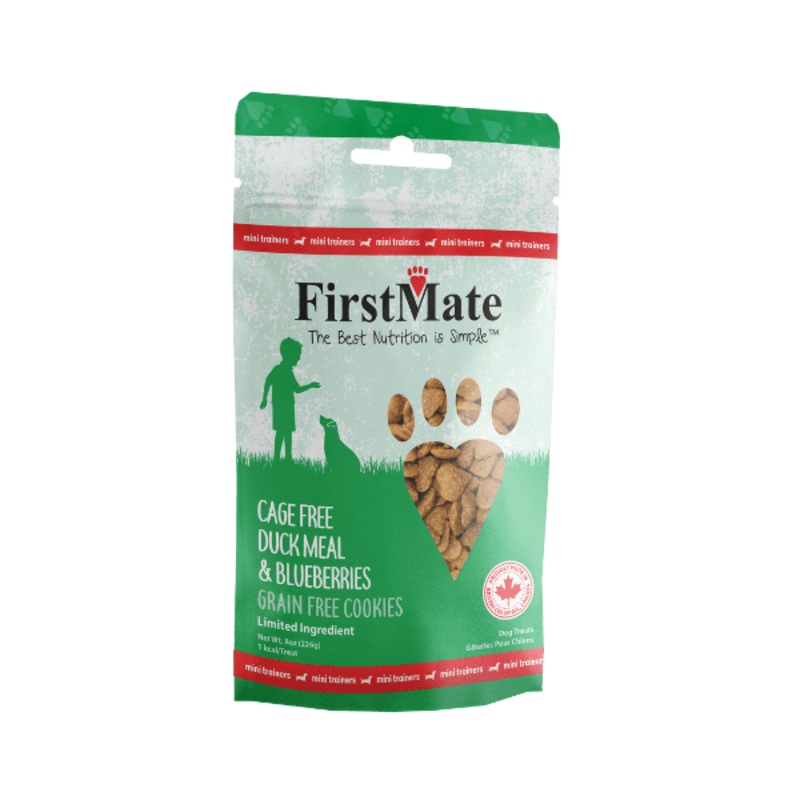 FirstMate Cage Free Duck & Blueberries Mini Trainer Treats 8oz