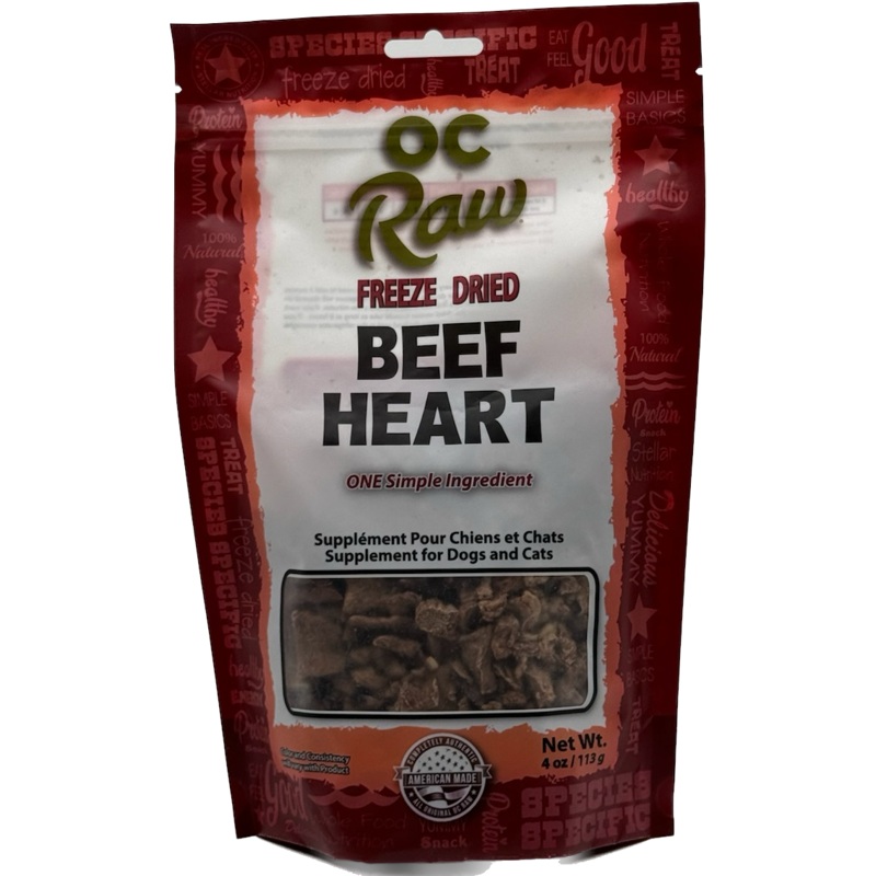 OC Raw Freeze-Dried Beef Hearts Dog & Cat Treats 4oz