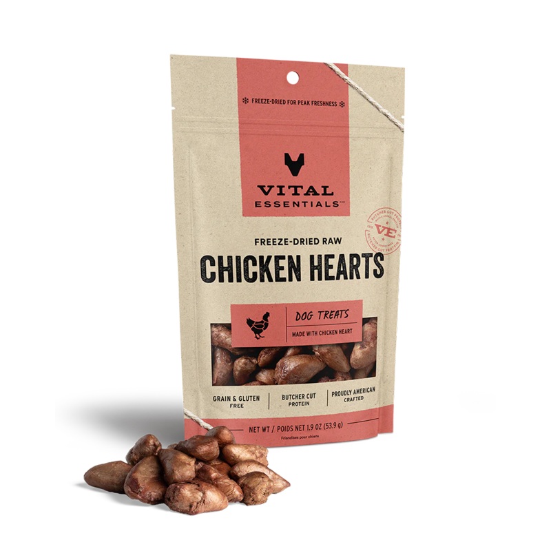 Vital Essentials Freeze-Dried Chicken Hearts Dog Treats 1.9oz