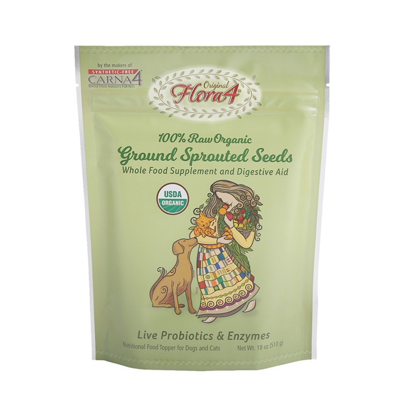 Carna4 Flora4 Ground Sprouted Seeds Live Probiotic Supplement for Dogs & Cats 18oz