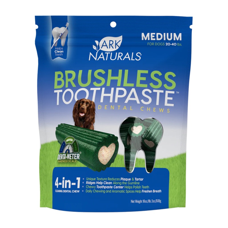 Ark Naturals Brushless Toothpaste Dental Chews for Dogs - Medium 18oz