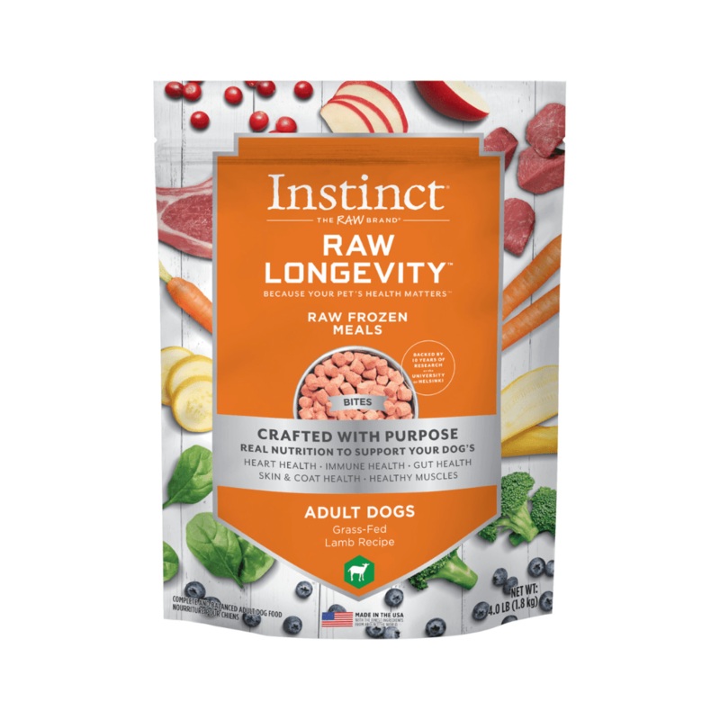 Instinct Frozen Dog Food - Raw Longevity Frozen Bites Grass-Fed Lamb Recipe