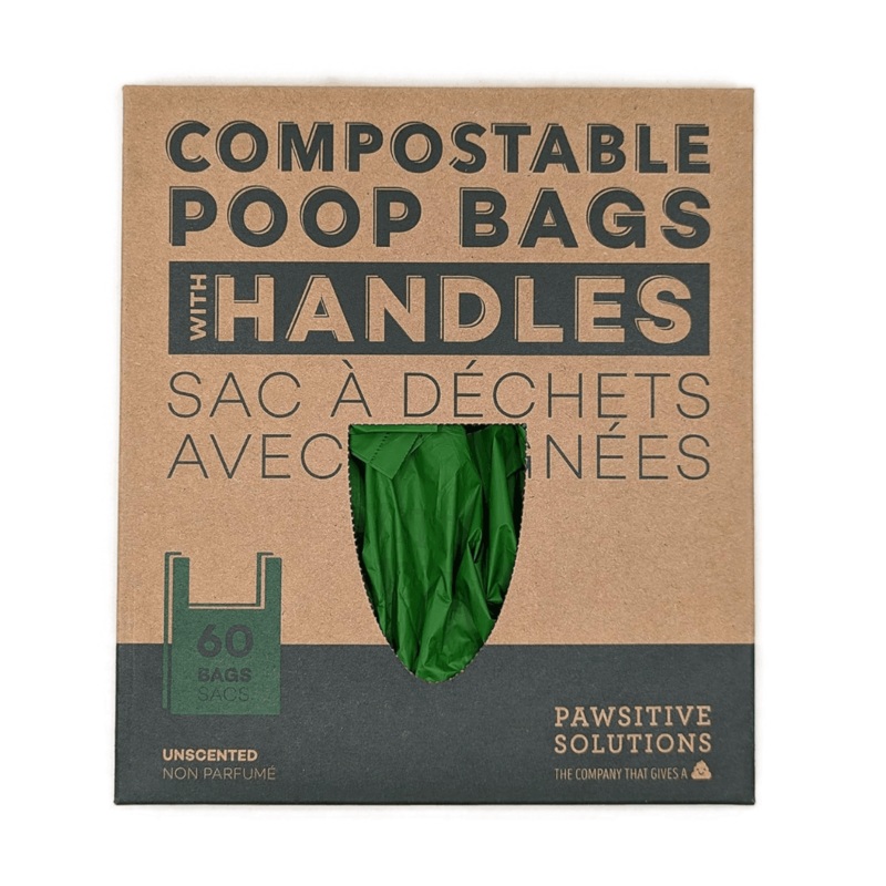Pawsitive Solutions Pet Waste Bags - Unscented Compostable Poop Bags with Handles