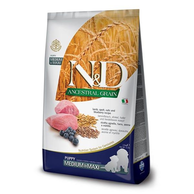 Farmina N&D Dry Dog Food - Ancestral Grain Lamb & Blueberry Puppy Medium & Maxi