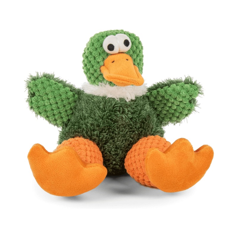 goDOG Dog Toys - Checkers Plush Sitting Duck Green
