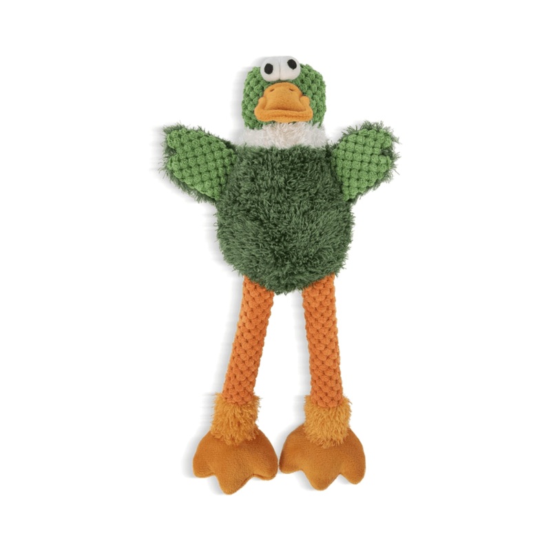 goDOG Dog Toys -  Plush Checkers Skinny Duck Green