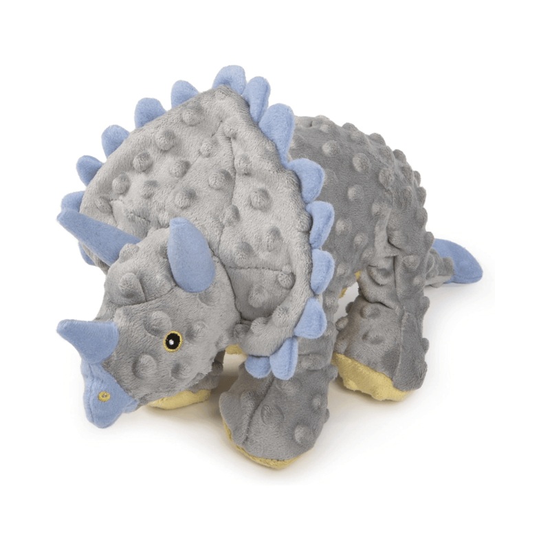 goDOG Dog Toys - Plush Dinos Frills the Triceratops Gray