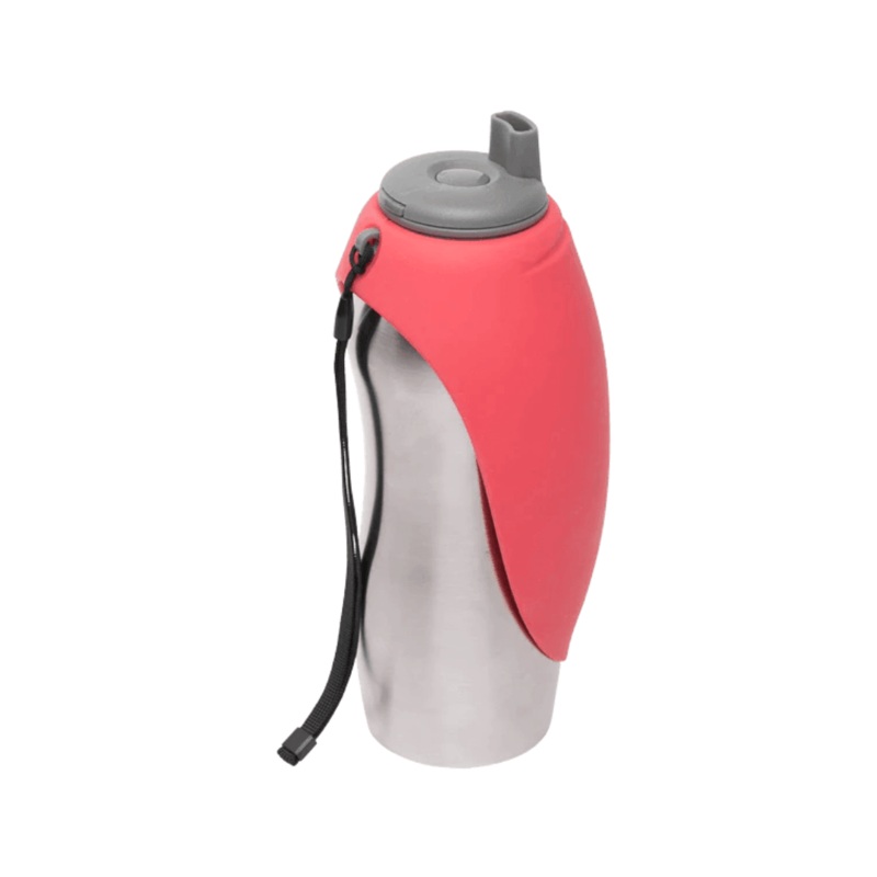 Messy Mutts Dog Bowl - Stainless Steel Travel Water Bottle with Silicone Flip Up Bowl