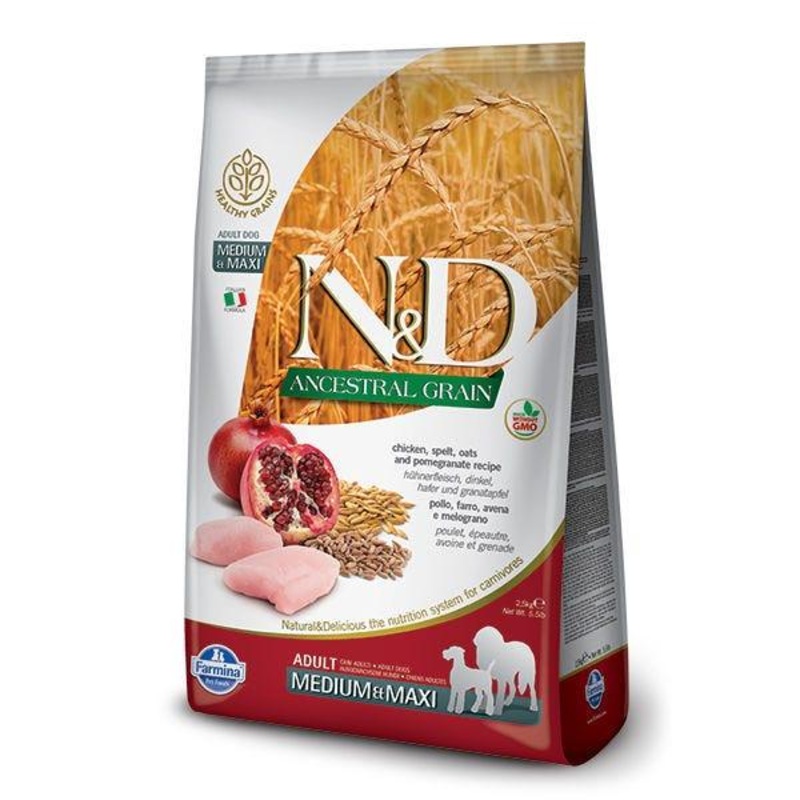 Farmina N&D Dry Dog Food - Ancestral Grain Chicken & Pomegranate Adult Medium & Maxi