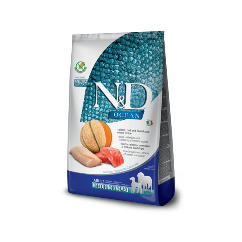 Farmina N&D Dry Dog Food - Ocean Salmon, Cod & Cantaloupe Adult Medium Maxi