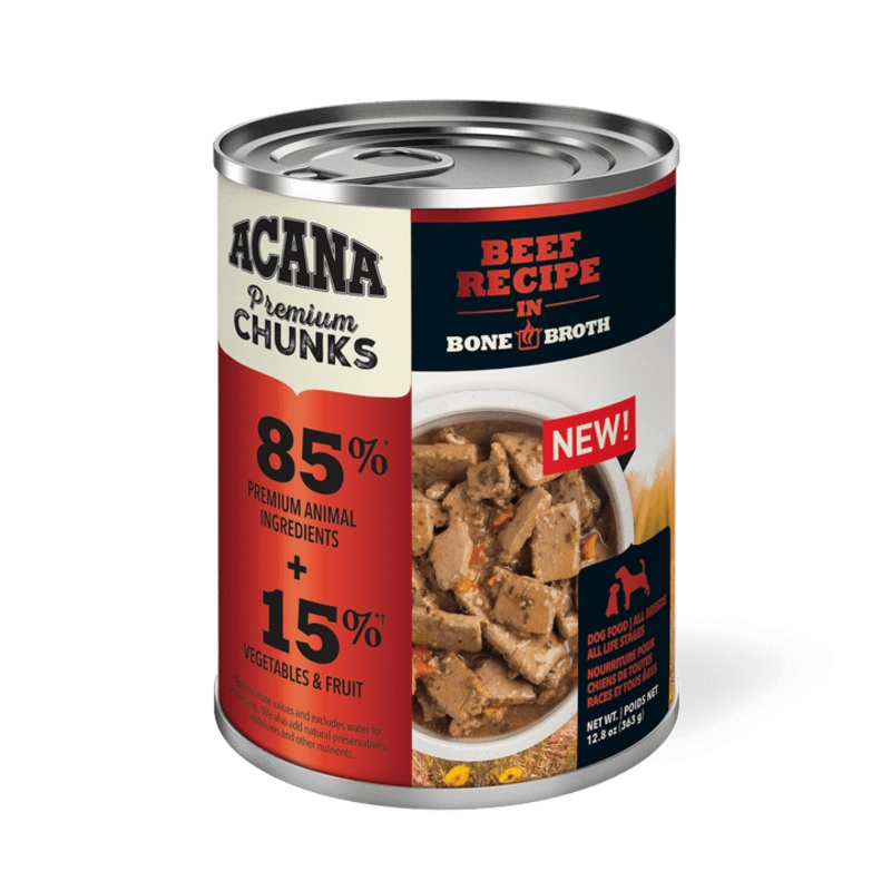 Acana Wet Dog Food - Premium Chunks Beef Recipe in Bone Broth Canned